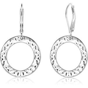 Silver Drop Handmade Hammered Circle Round Dangle Minimalist Earring for Women